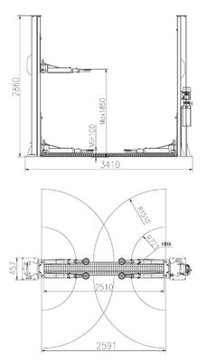 Το σχέδιο 4T 2 ατσάλινων σκελετών μετα υδραυλικός ανελκυστήρας συνδέει στο χαμηλό ανώτατο όριο ανελκυστήρων κατώτατων αυτοκινήτων
